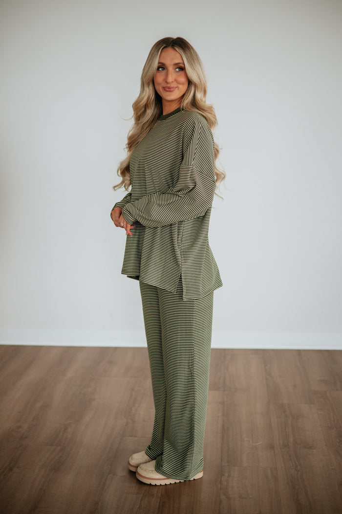 Cayla Striped Pants - Olive Mix