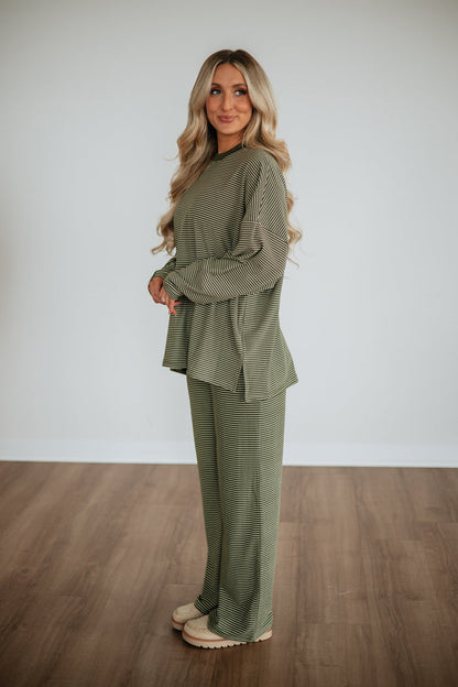 Cayla Striped Pants - Olive Mix