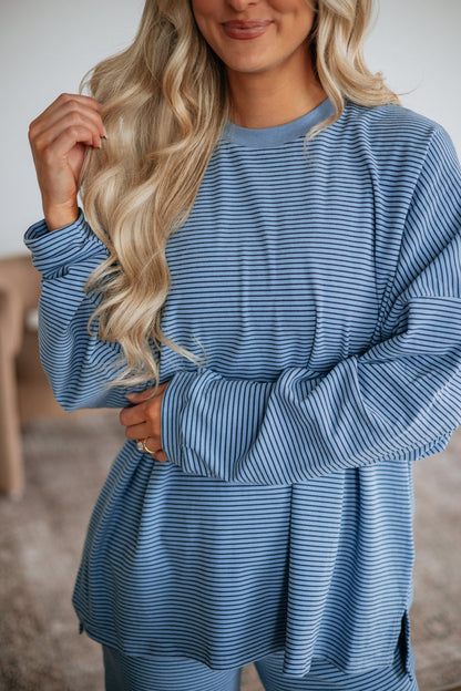Cayla Striped Top - Dusty Blue Mix