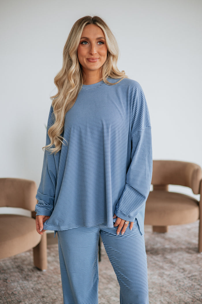 Cayla Striped Top - Dusty Blue Mix