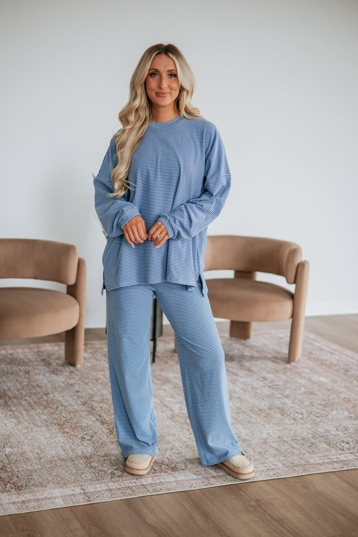 Cayla Striped Top - Dusty Blue Mix