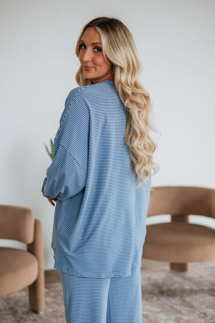 Cayla Striped Top - Dusty Blue Mix