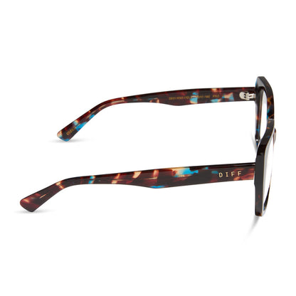 diff eyewear featuring the cecilia square prescription glasses with a confetti tortoise frame side view