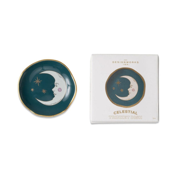 CELESTIAL CERAMIC TRINKET DISH-TEAL MOON
