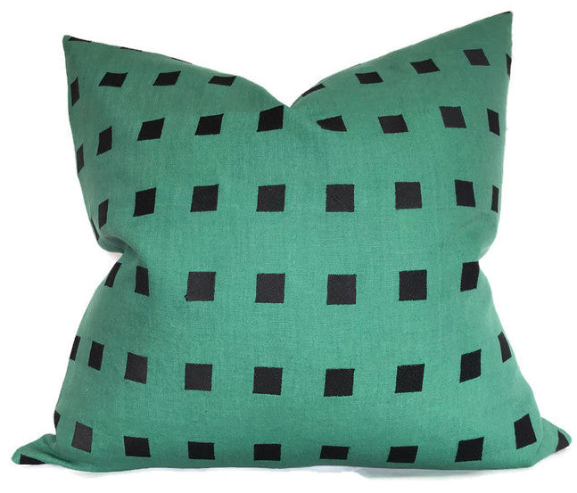 Chalet Embroidered Pillow Cover in Green + Black, Kelly Wearstler Textiles