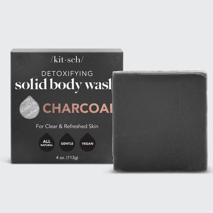 Kitsch Charcoal Detoxifying Solid Body Wash bar on a soft neutral background