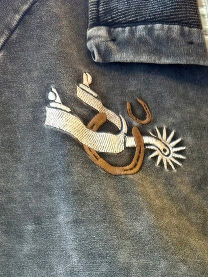 Charcoal sweatshirt chest embroidery with spur and rowel motif
