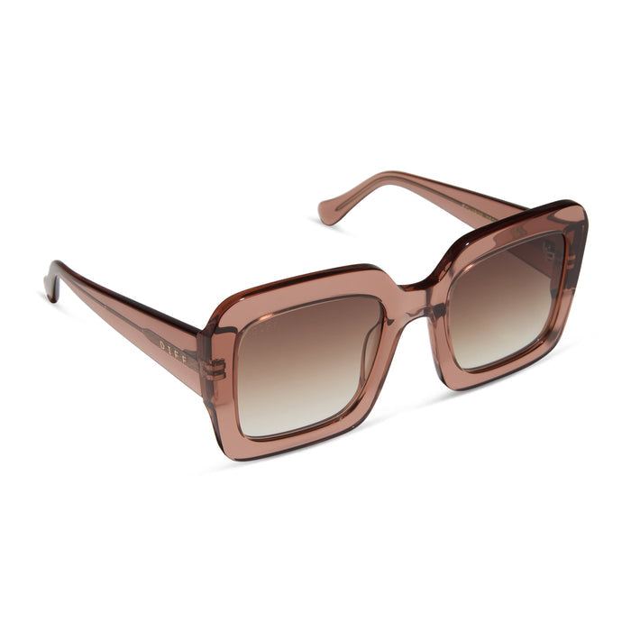 diff eyewear featuring the charise square sunglasses with a café ole frame and brown gradient polarized lenses angled view