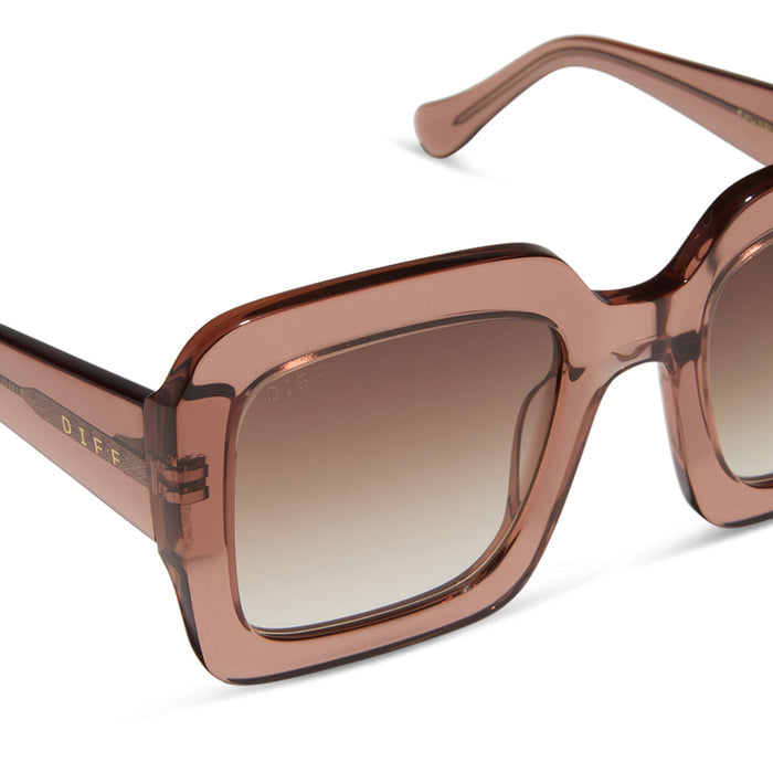 diff eyewear featuring the charise square sunglasses with a café ole frame and brown gradient polarized lenses detailed view