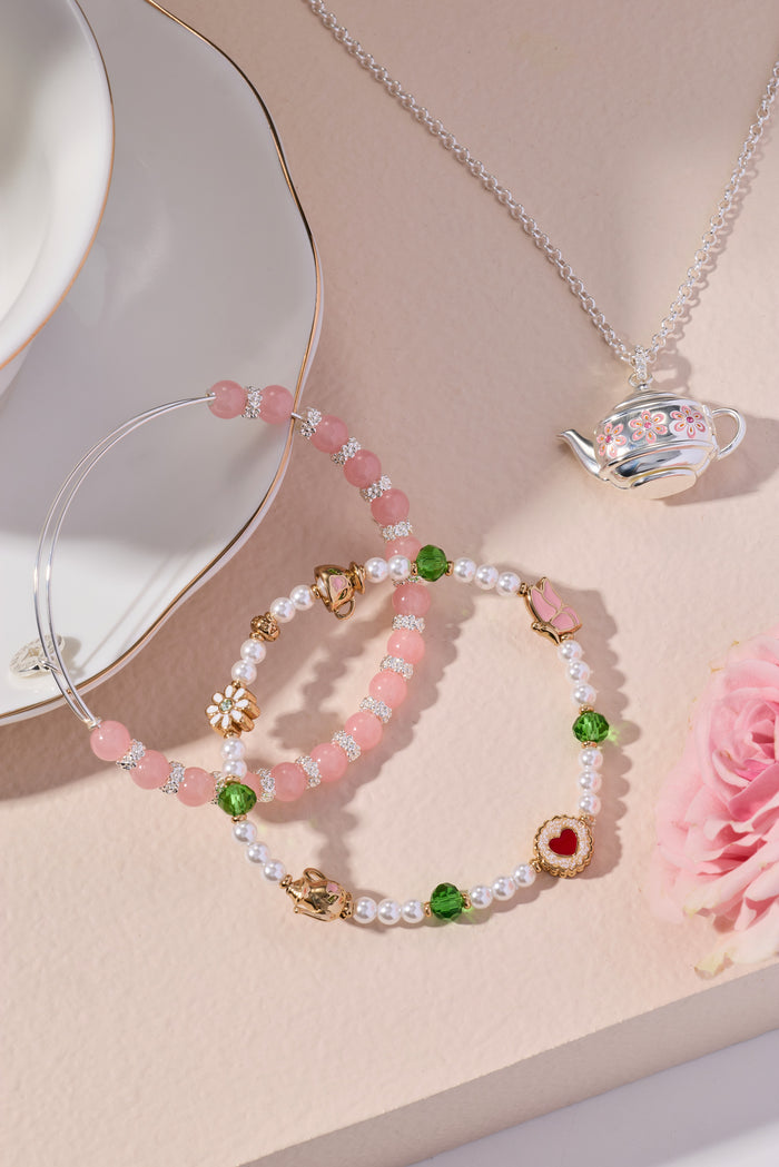 Cherry Quartz Beaded Charm Bangle