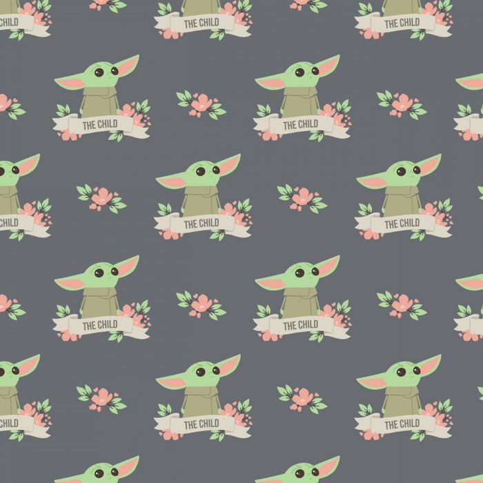 Child Baby Yoda Grogu Floral Banner Fabric, Camelot