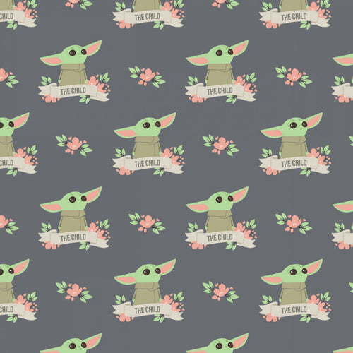 Child Baby Yoda Grogu Floral Banner Fabric, Camelot