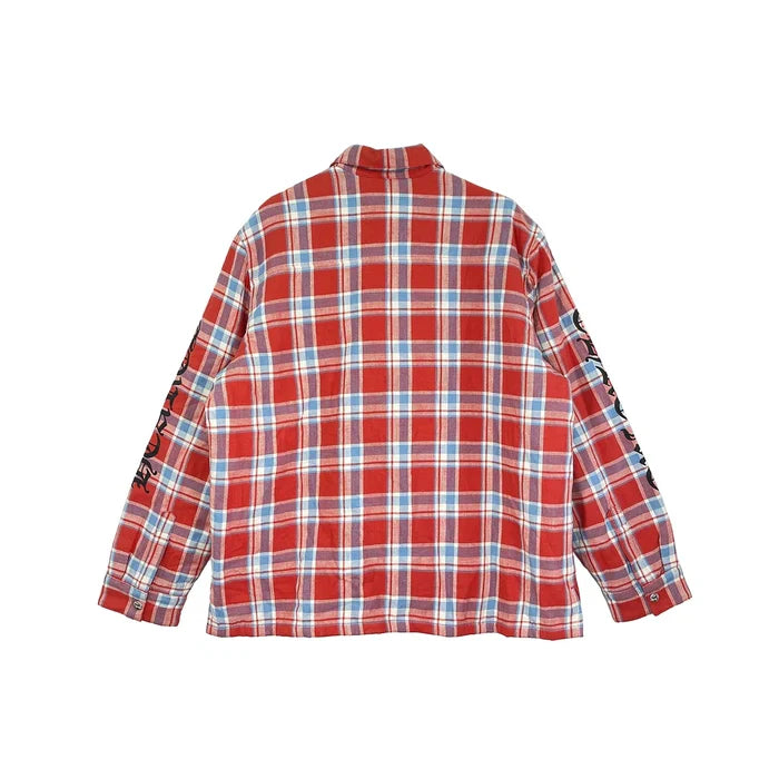 Authentic Chrome Hearts Chrome Hearts Red Light Blue Plaid Flannel with Black Sleeve Logo – front view