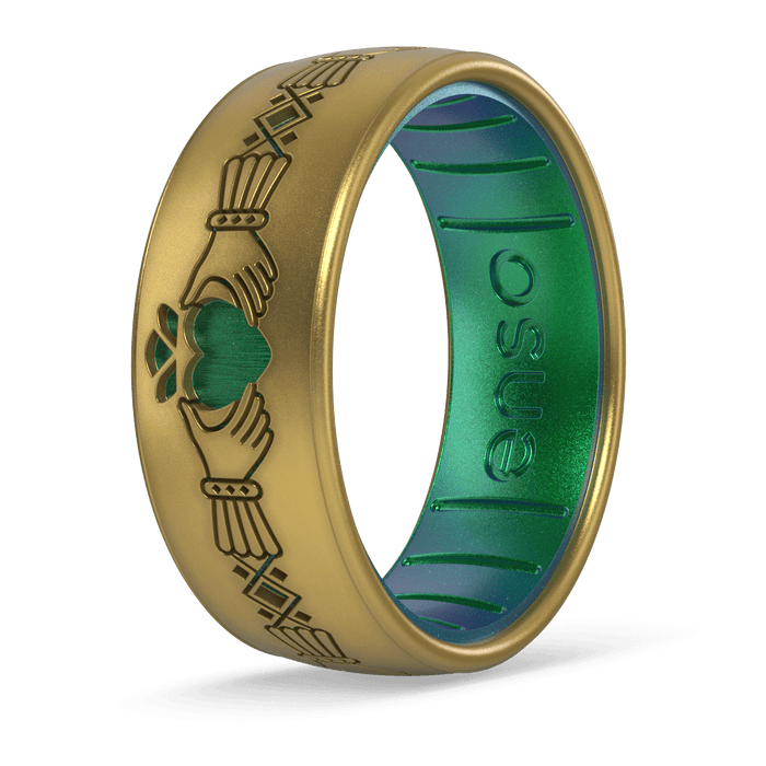 Etched Celtic Silicone Ring - Claddagh Ring - Antique Gold/Dragon
