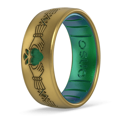 Etched Celtic Silicone Ring - Claddagh Ring - Antique Gold/Dragon