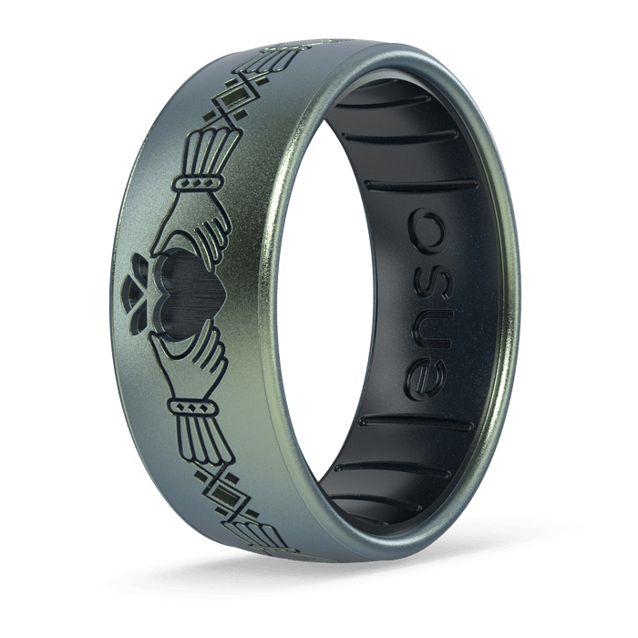 Etched Celtic Silicone Ring - Claddagh Ring - Volcanic Ash/Black Pearl