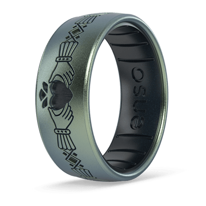 Etched Celtic Silicone Ring - Claddagh Ring - Volcanic Ash/Black Pearl