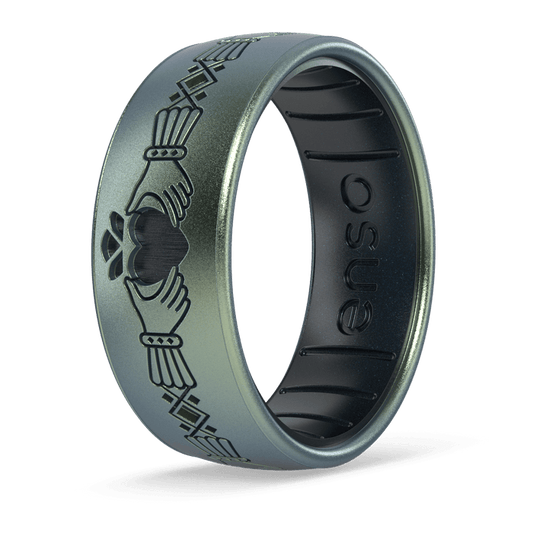 Etched Celtic Silicone Ring - Claddagh Ring - Volcanic Ash/Black Pearl
