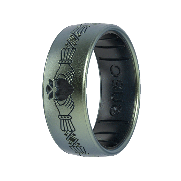 Etched Celtic Silicone Ring - Claddagh Ring - Volcanic Ash/Black Pearl
