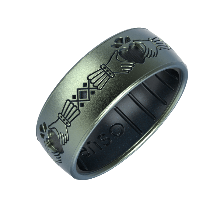 Etched Celtic Silicone Ring - Claddagh Ring - Volcanic Ash/Black Pearl