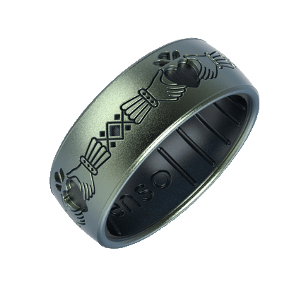 Etched Celtic Silicone Ring - Claddagh Ring - Volcanic Ash/Black Pearl