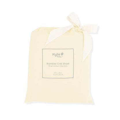 Crib Sheet in Chamomile shown in its packaging