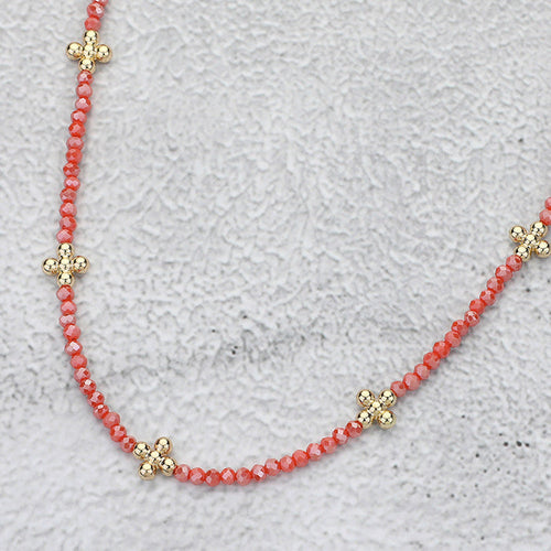 Crystal Bead Necklace-Coral