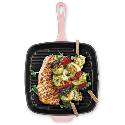 CUISINART CI30-23HRPKC Cast Iron Square Grill Pan in Rosy Pink