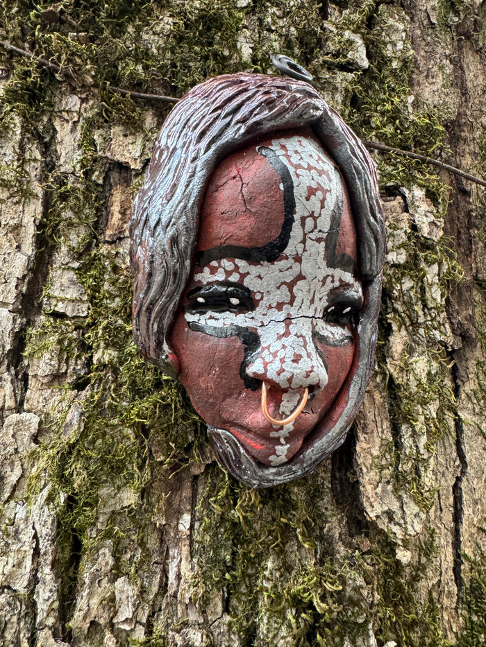 Bringing charm and vivacity, this mask will surely be a cherished adornment. Its tribal designs add pizzazz and make any room sparkle! It measures 4" x 3" x 2" and weighs approx. 6 ozs.