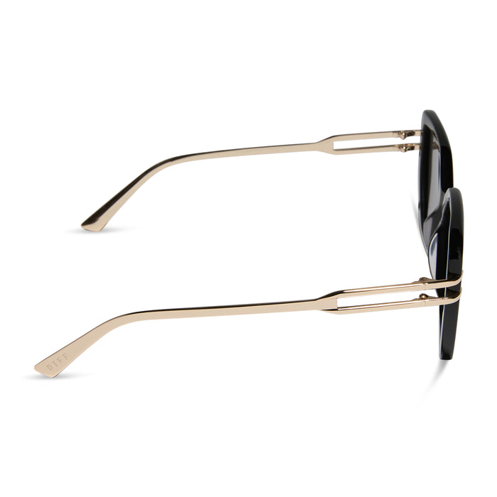 diff eyewear featuring the dasha square sunglasses with a black frame and grey lenses side view
