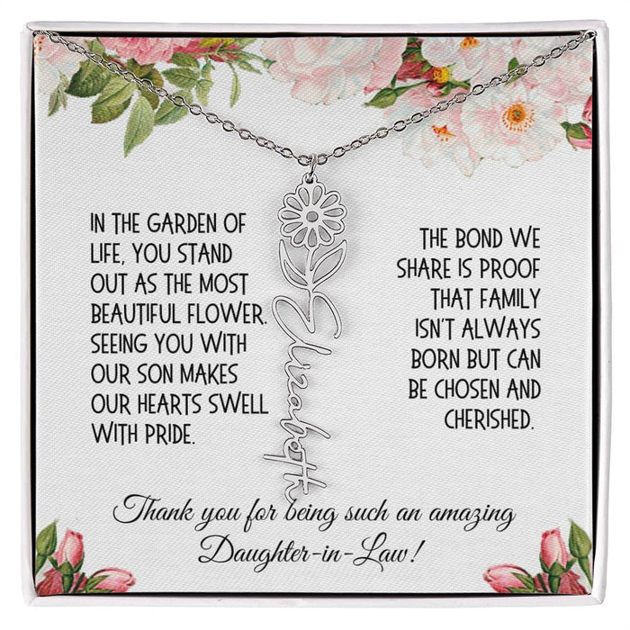 Daughter-in-Law Gift, Flower Name Necklace: The Most Beautiful Flower