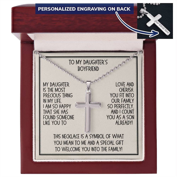 Daughter's Boyfriend Gift, Personalized Cross Necklace: My Daughter Is The Most Precious Thing...
