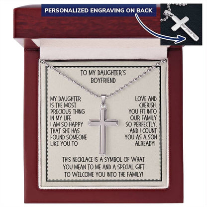 Daughter's Boyfriend Gift, Personalized Cross Necklace: My Daughter Is The Most Precious Thing...
