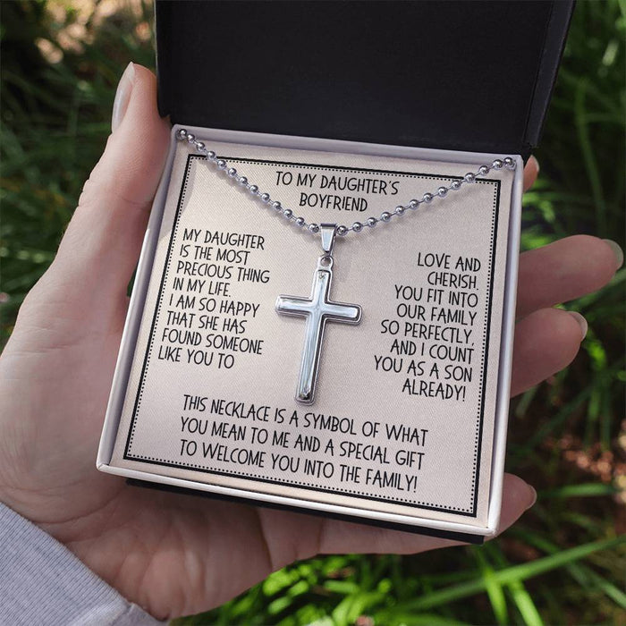 Daughter's Boyfriend Gift, Personalized Cross Necklace: My Daughter Is The Most Precious Thing...