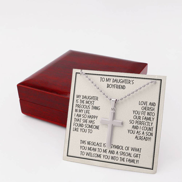 Daughter's Boyfriend Gift, Personalized Cross Necklace: My Daughter Is The Most Precious Thing...