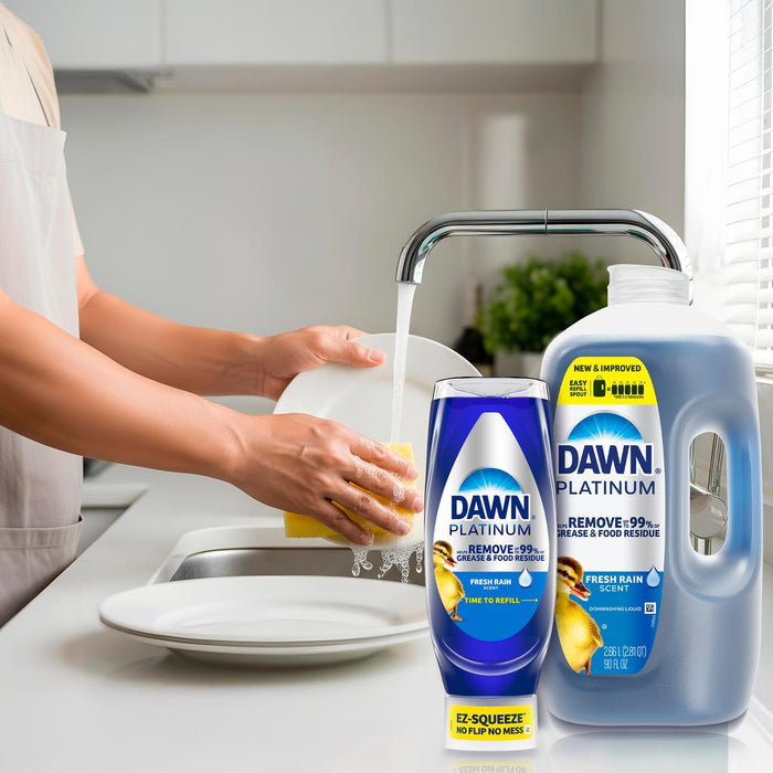 Dawn Platinum Dishwashing Liquid Fresh Rain Scent 2.66 L / 90 oz- 514698 ebuystt
