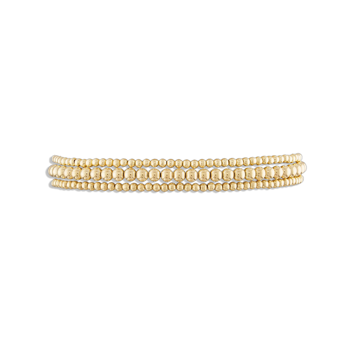 Delicate Stack - set of three dainty 14k gold filled ball bracelets