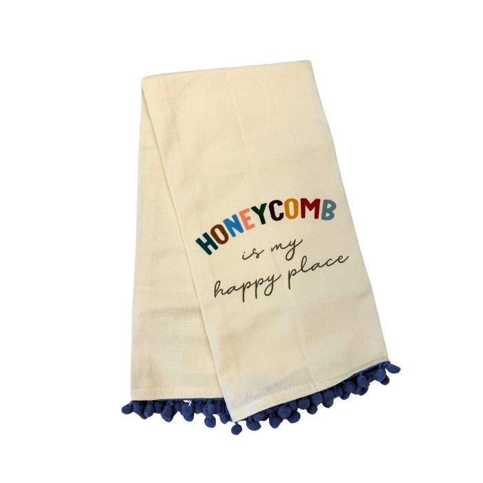 Dishtowel - Honeycomb Happy Place Blue Pom