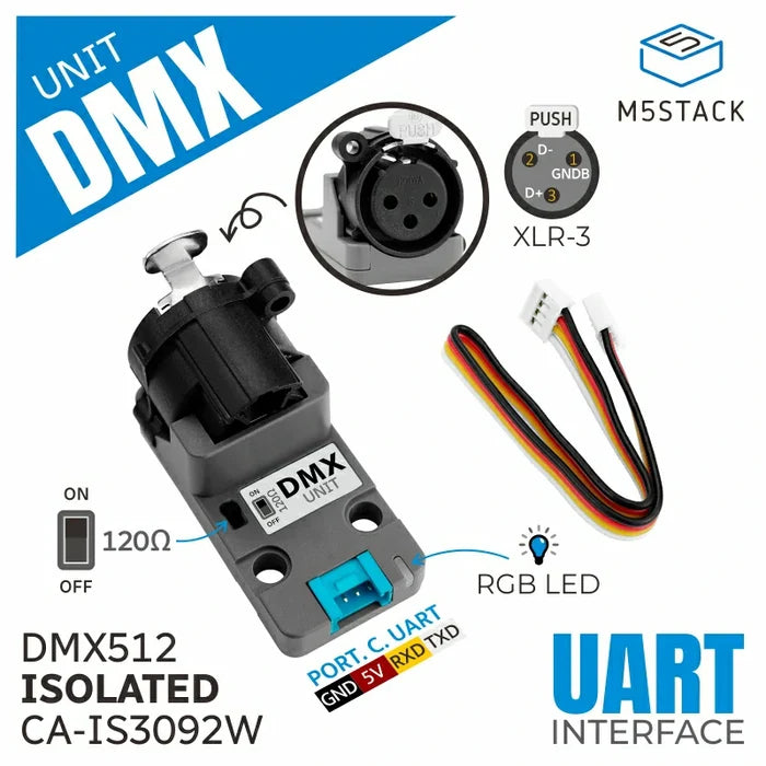 DMX Unit with Isolated RS-485 Transceiver (CA-IS3092W) - m5stack-store