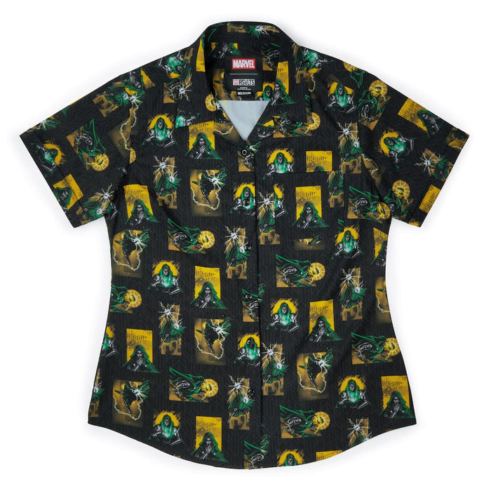 RSVLTS XS Marvel Women's Short Sleeve Shirt Dr. Doom "Shock Doc" – Women's KUNUFLEX Short Sleeve Shirt Dr. Doom "Shock Doc" – Women's KUNUFLEX Short Sleeve Shirt