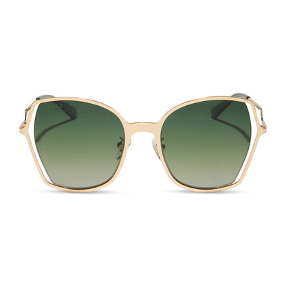 diff eyewear featuring the donna iii square sunglasses with a gold frame and cool matcha gradient polarized lenses front view