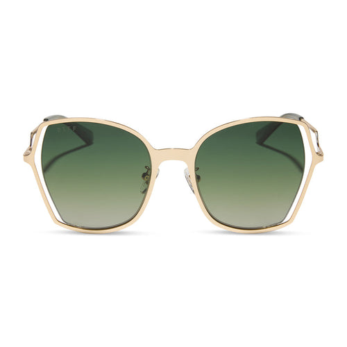 diff eyewear featuring the donna iii square sunglasses with a gold frame and cool matcha gradient polarized lenses front view
