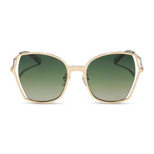 diff eyewear featuring the donna iii square sunglasses with a gold frame and cool matcha gradient polarized lenses front view