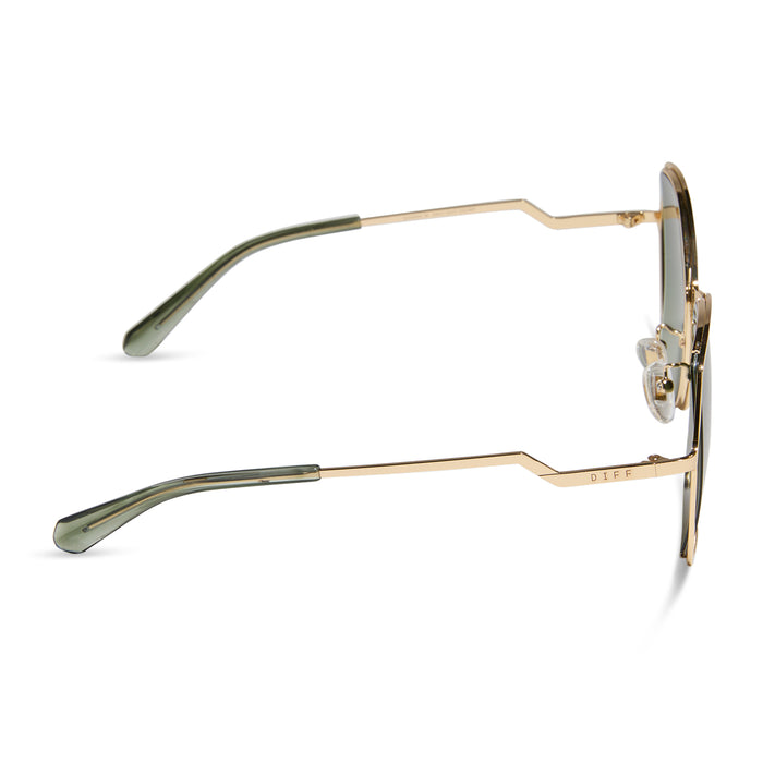 diff eyewear featuring the donna iii square sunglasses with a gold frame and cool matcha gradient polarized lenses side view