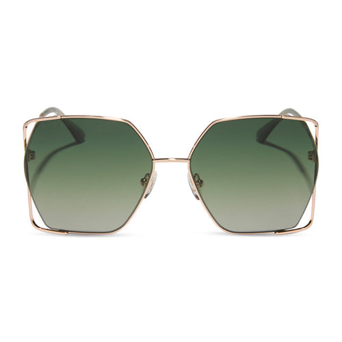 diff eyewear featuring the donna iv square sunglasses with a brushed champagne frame and cool matcha gradient polarized lenses front view