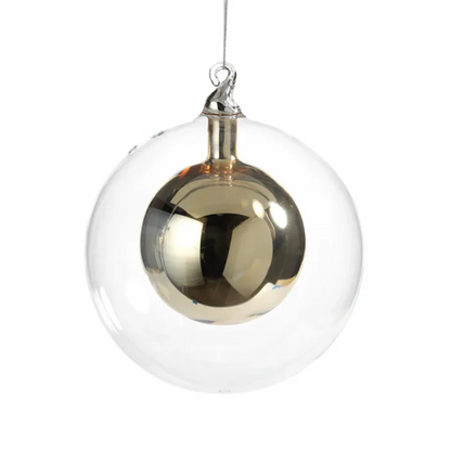 DOUBLE GLASS BALL ORNAMENT- GOLD/LARGE,MIN.12