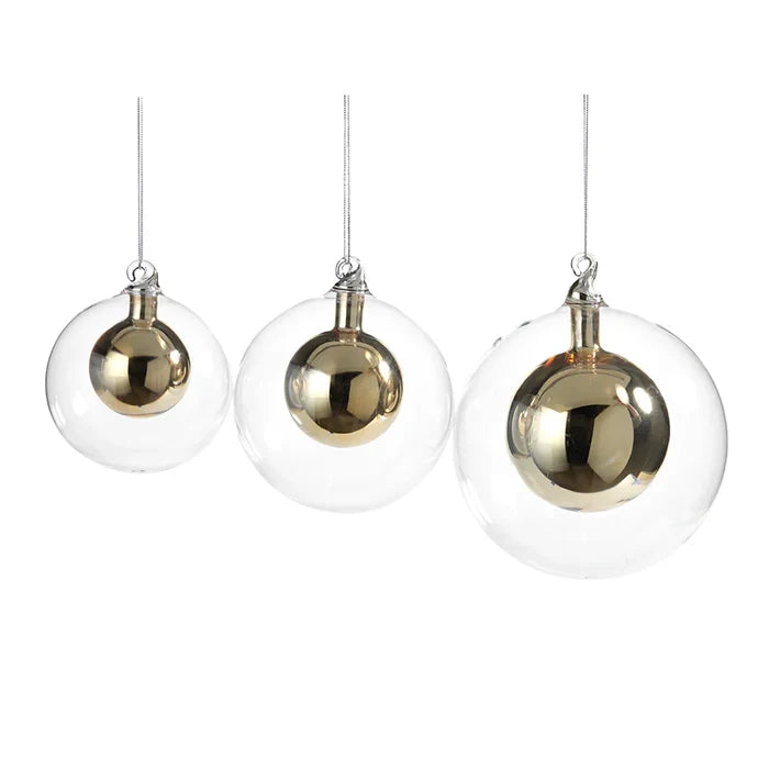 DOUBLE GLASS BALL ORNAMENT- GOLD/LARGE,MIN.12