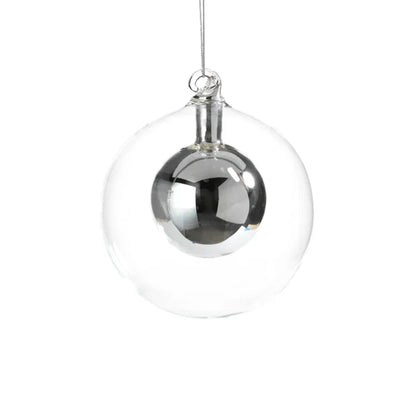 DOUBLE GLASS BALL ORNAMENT- SILVER/MEDIUM