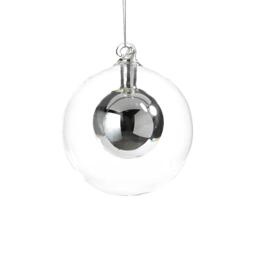 DOUBLE GLASS BALL ORNAMENT- SILVER/MEDIUM
