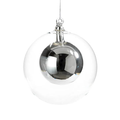 DOUBLE GLASS BALL ORNAMENT-SILVER/LARGE